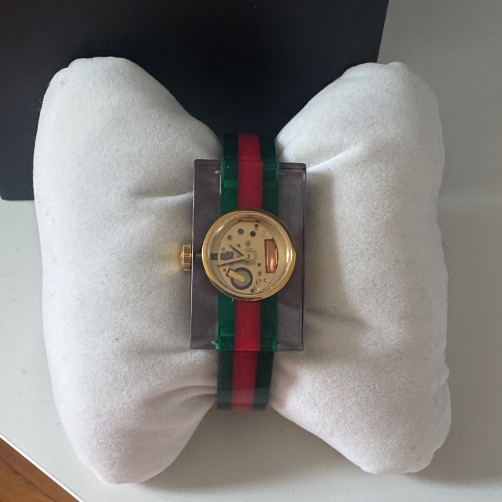 Gucci Gold Watch with Green and Red Band